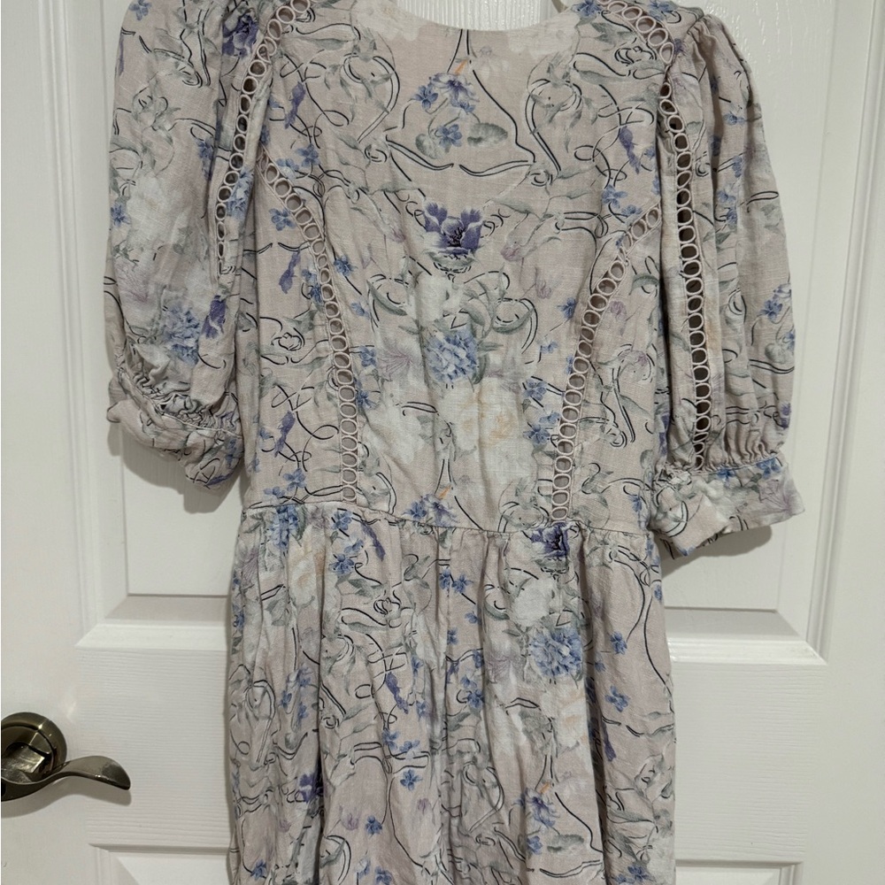 Express Long Sleeve Floral Dress in Cream and Blue